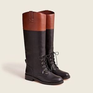 NWB J.Crew Women's Size 10 Brown/Black Leather Tall Lace-Up Boots